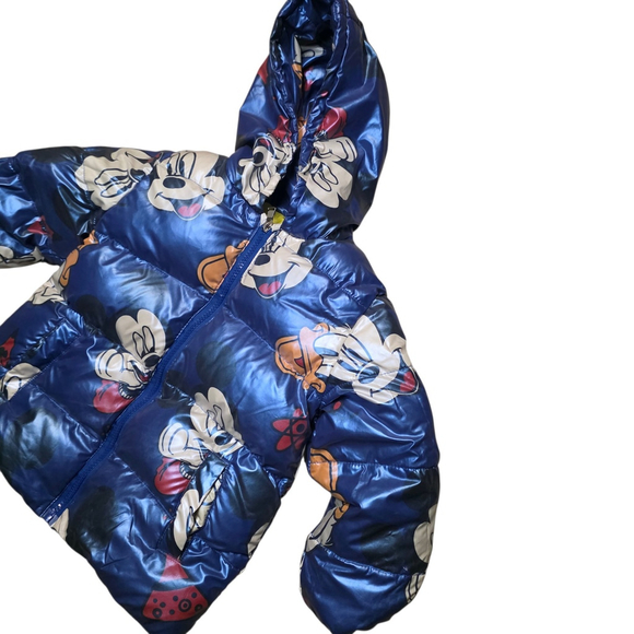 Disney Mickey Mouse Blue Puffer Jacket Kids Size 120 Hooded Coat - Picture 4 of 6